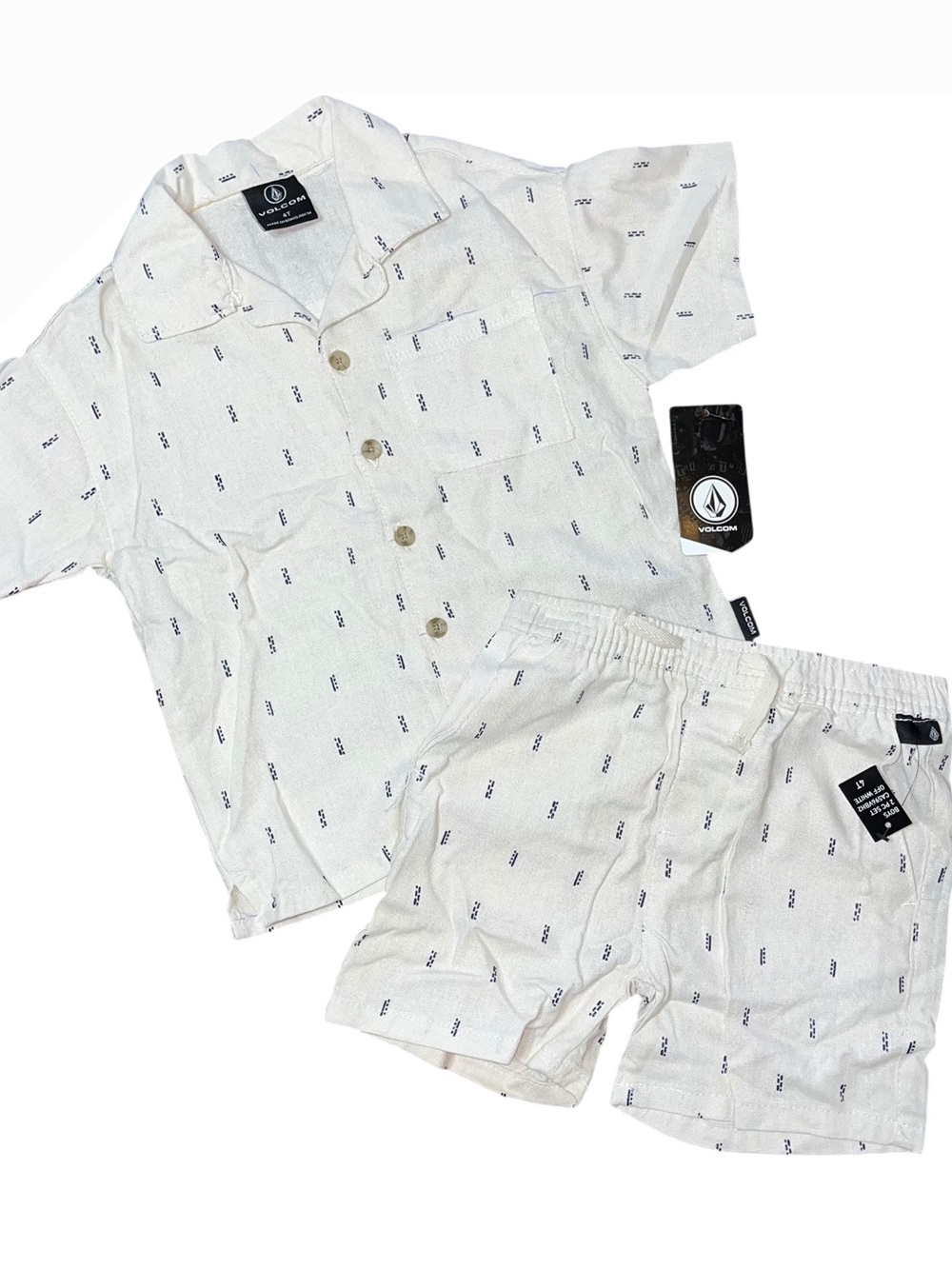 Volcom Beige Khaki Collar Button Shirt Shorts Set NWT 4T Linen